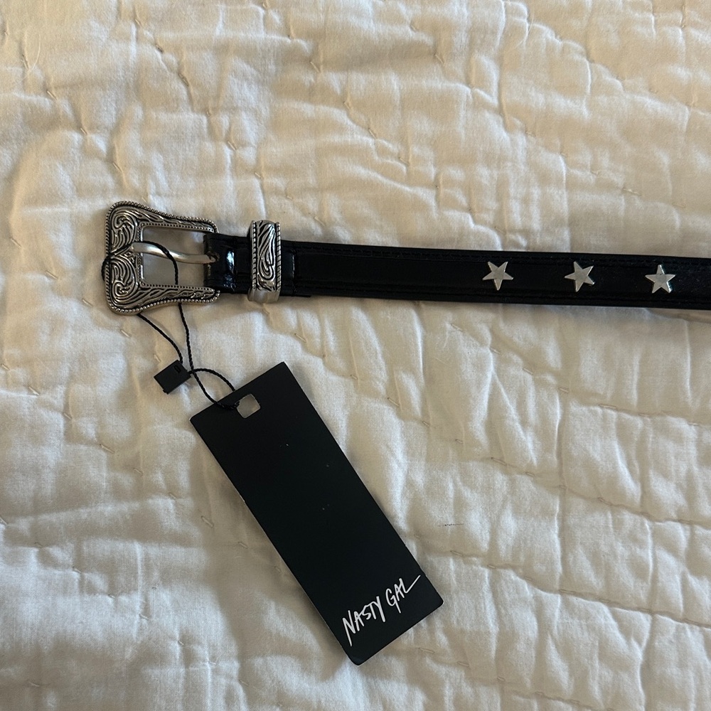 Nasty Gal Black Belt with Silver Star Details